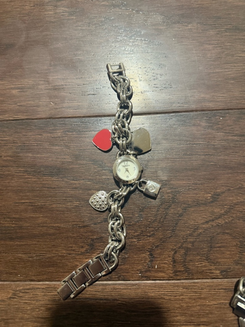 Style & Co Heart Charm Bracelet Watch Silver Tone Y2K Chunky Chain